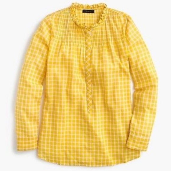 J CREW Yellow Gingham Ruffle Trim Blouse - Picture 2 of 2